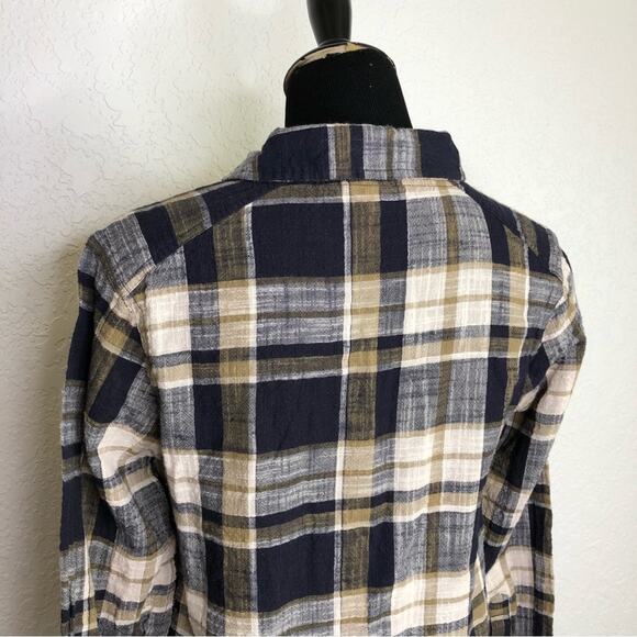 Fat Face navy blue tan and cream plaid button down top size 12 - Picture 8 of 15